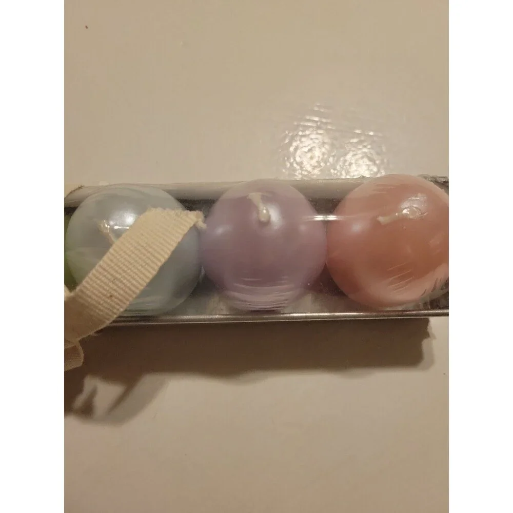 Pottery Barn Set Of 6 Egg Candles In Galvanized Tin Tray- NEW Retired RARE